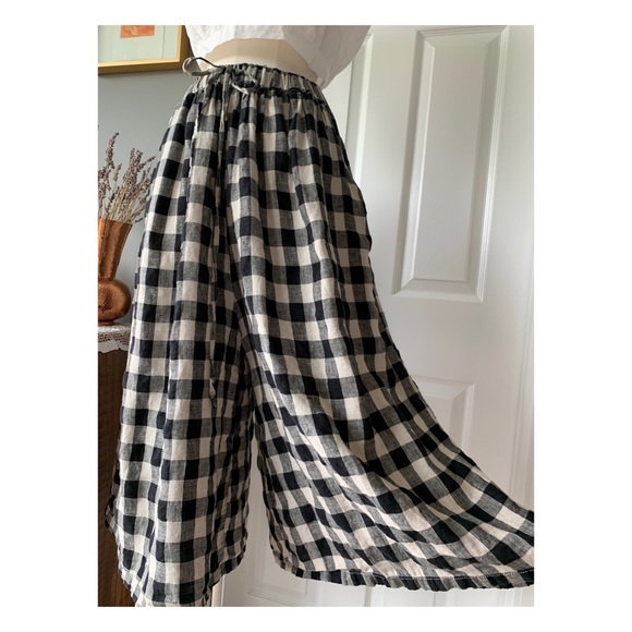 Flower Club Pants - Plaid linen skirt-gauchos